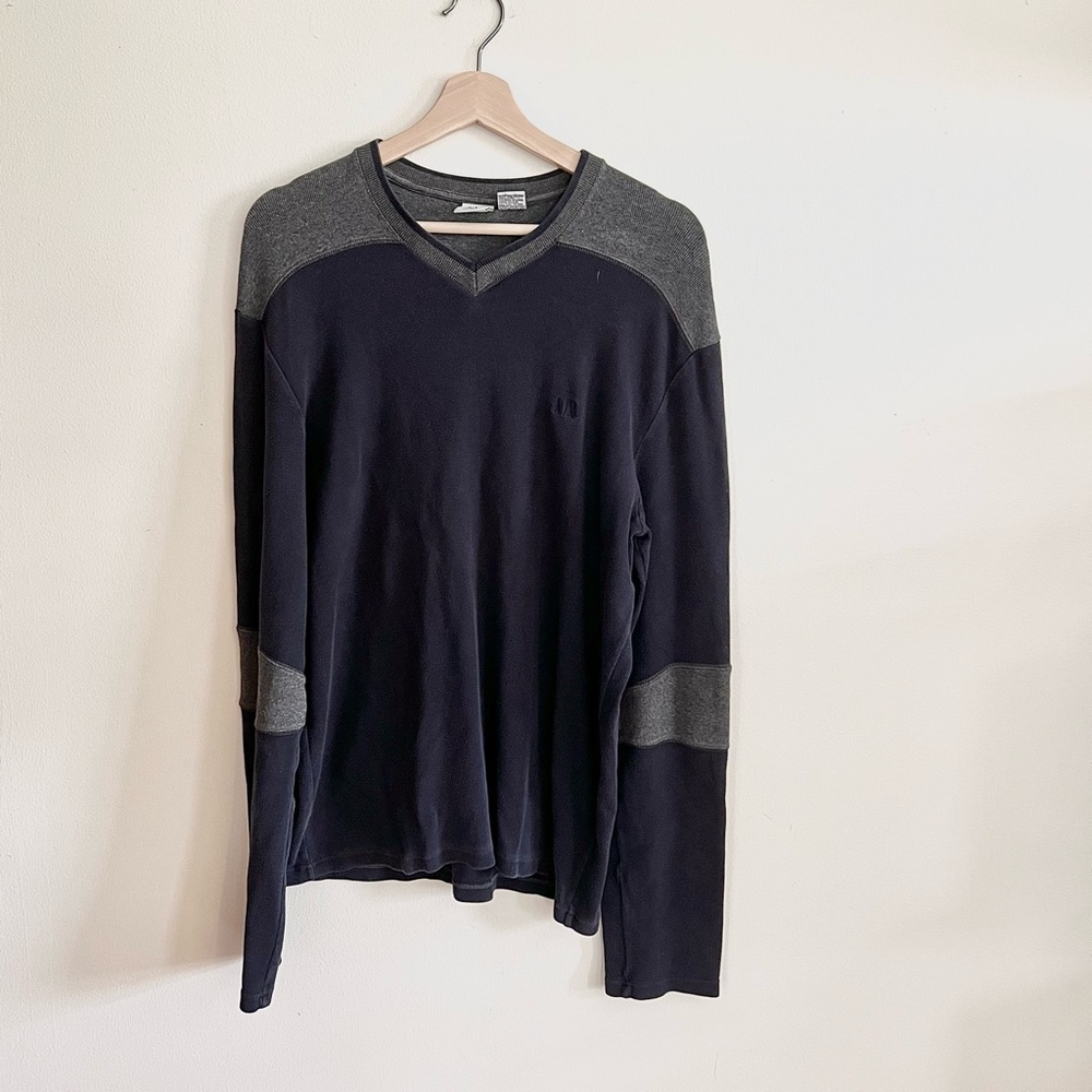 Armani Exchange Men Dual Tone V Neck Long Sleeve Sweater Cotton Black Size L